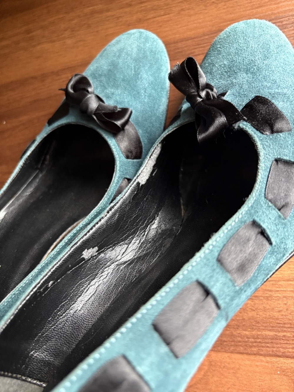 Massimo Baldi Italian-Made Blue Suede Heels Black Ribbon & Bow Women's Size 10 - Picture 13 of 15